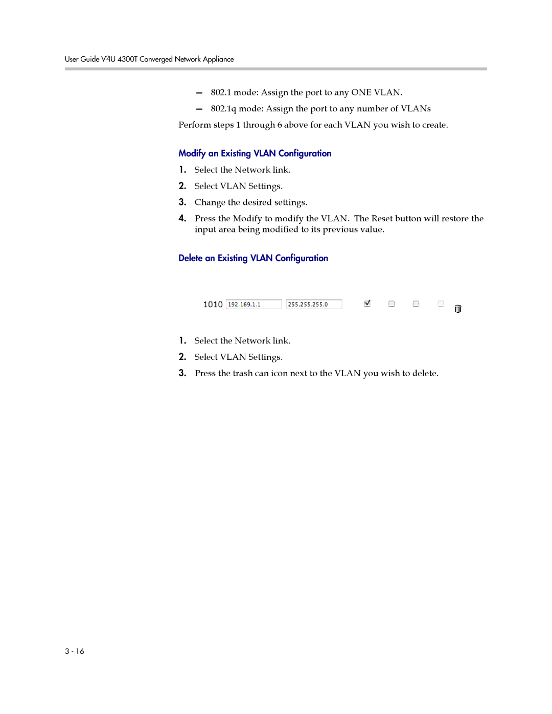 Polycom 4300T manual Modify an Existing Vlan Configuration 