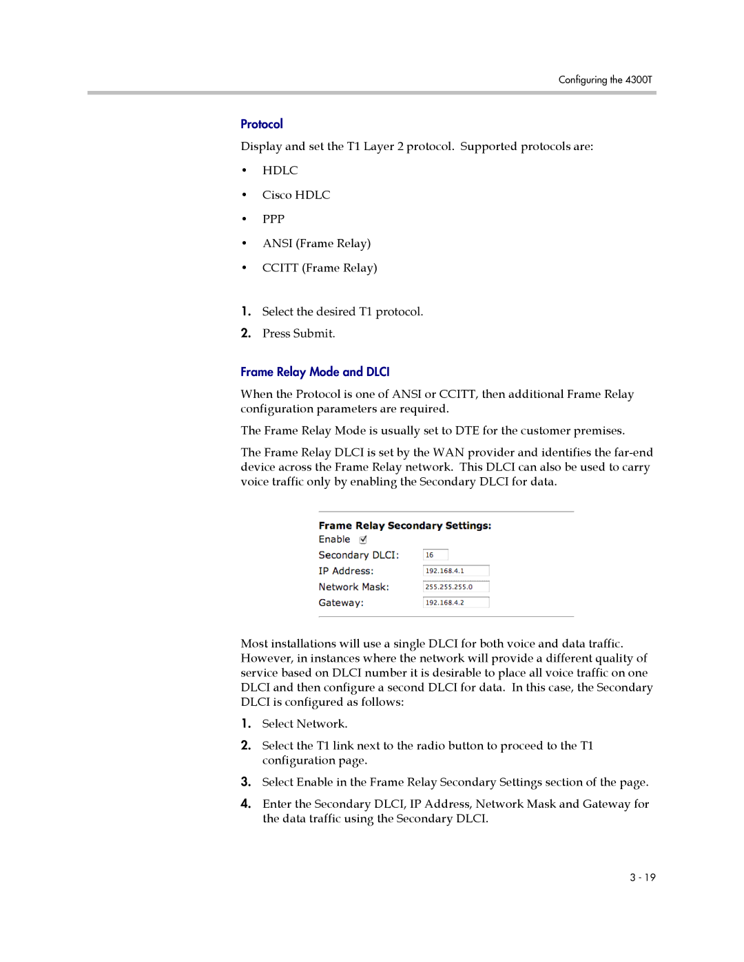 Polycom 4300T manual Frame Relay Mode and Dlci 