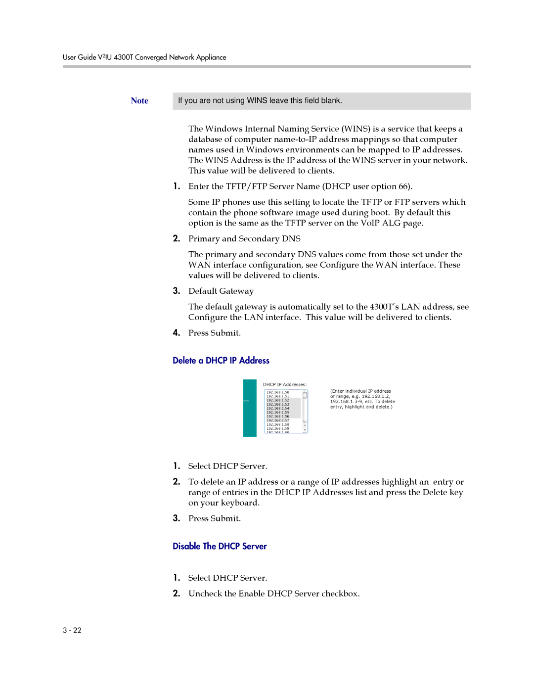 Polycom 4300T manual Select Dhcp Server Uncheck the Enable Dhcp Server checkbox 