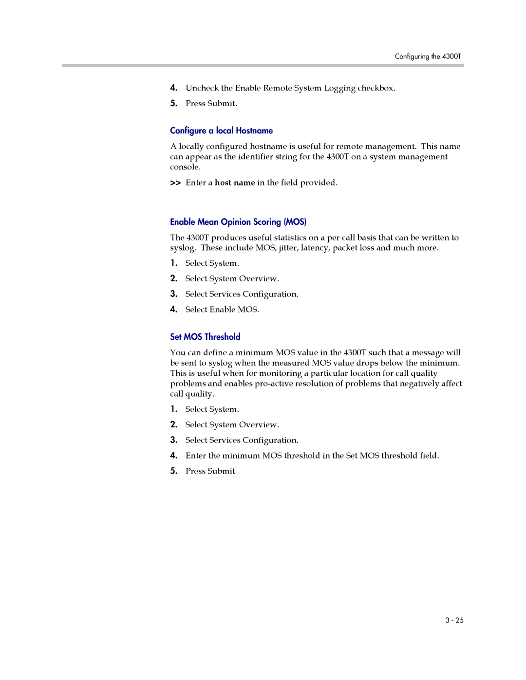 Polycom 4300T manual Configure a local Hostname 