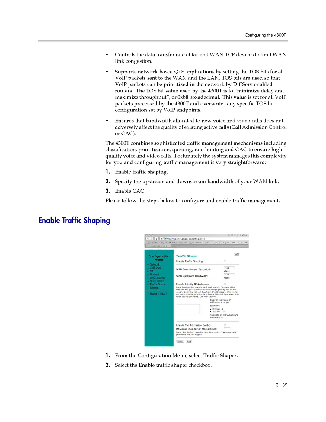 Polycom 4300T manual Enable Traffic Shaping 