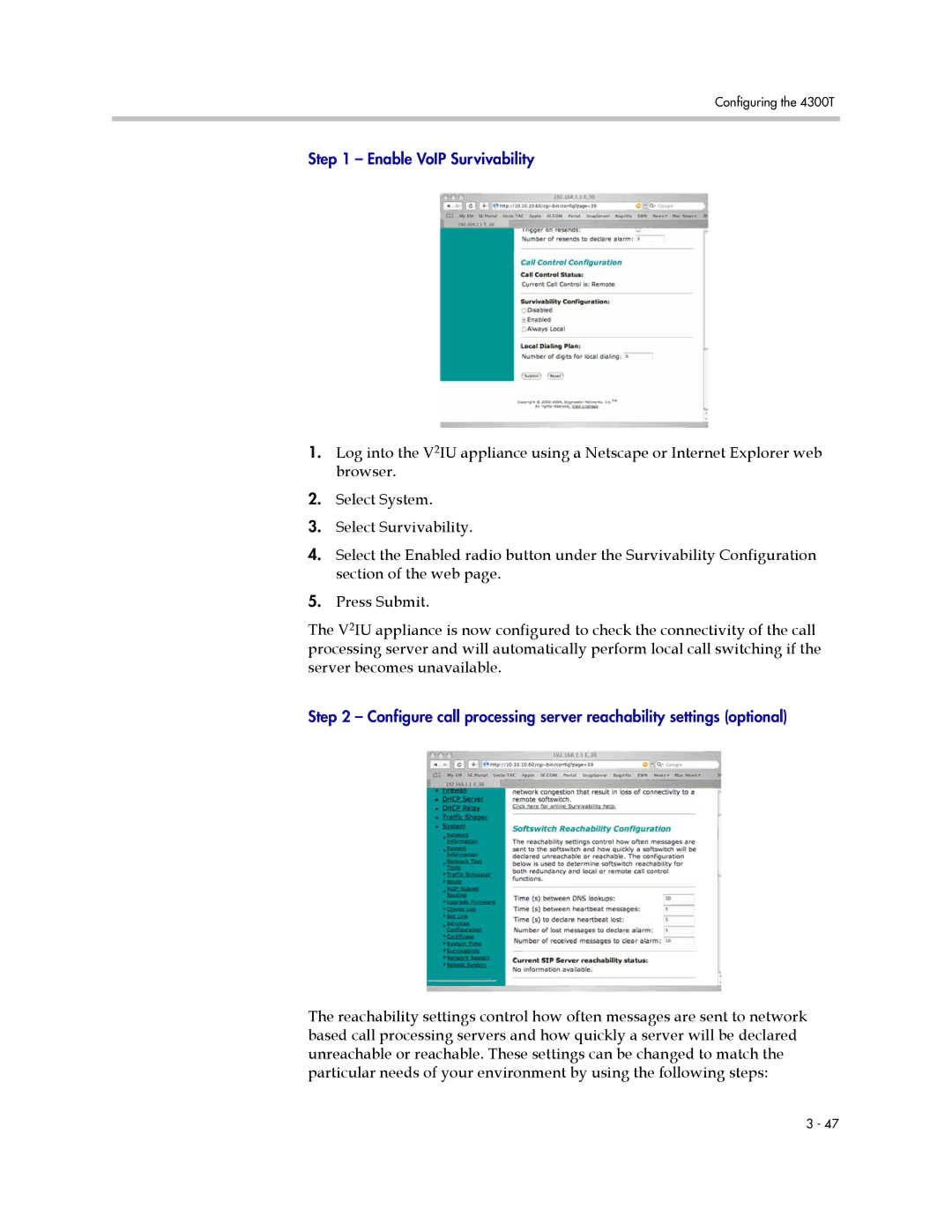 Polycom 4300T manual Enable VoIP Survivability 