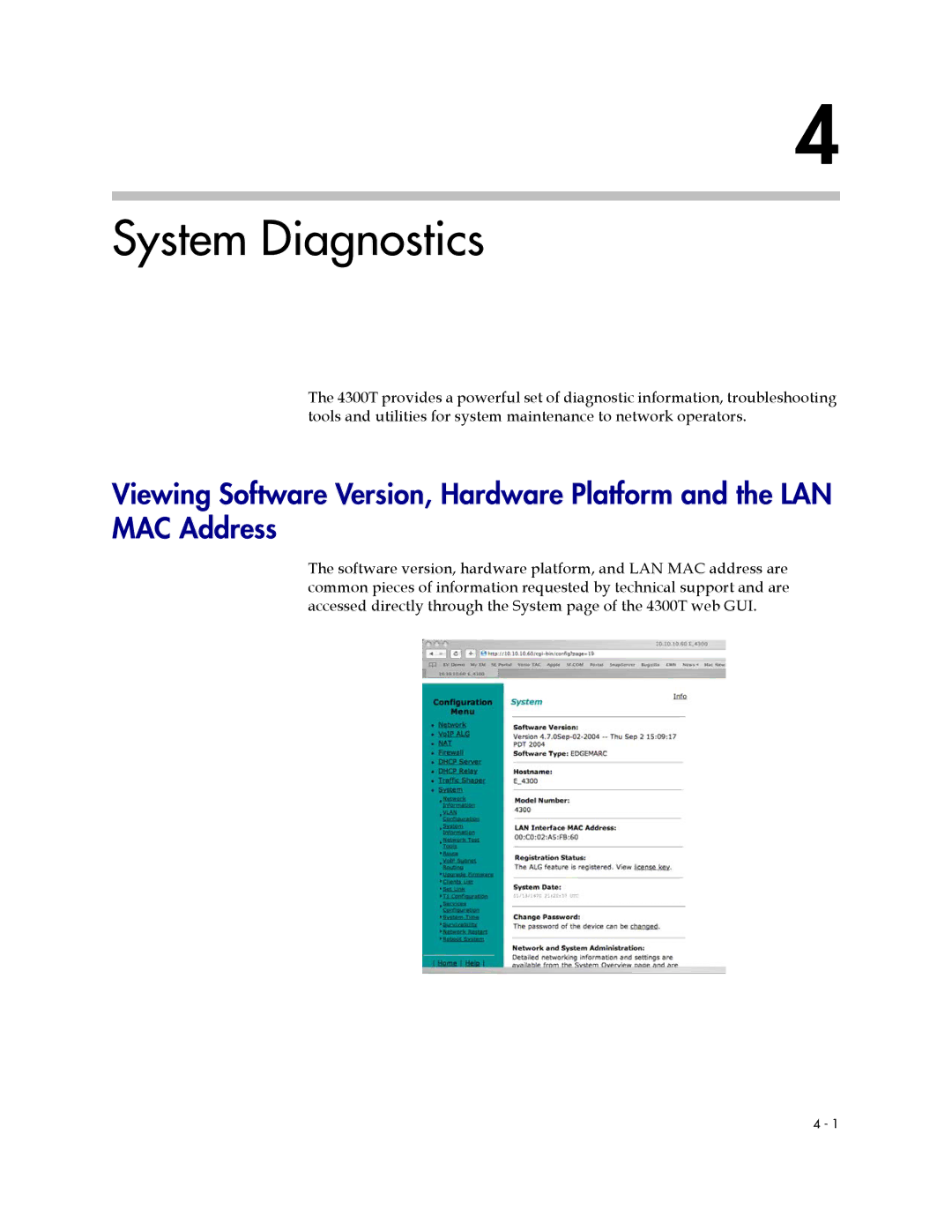 Polycom 4300T manual System Diagnostics 