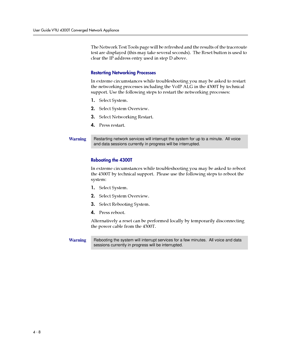 Polycom 4300T manual Restarting Networking Processes 