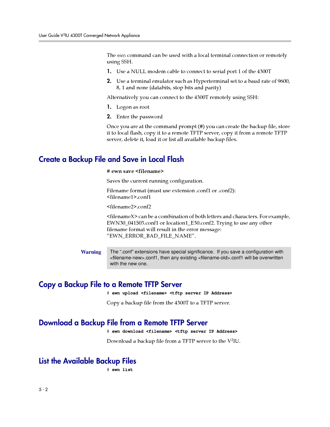 Polycom 4300T manual Create a Backup File and Save in Local Flash, Copy a Backup File to a Remote Tftp Server 