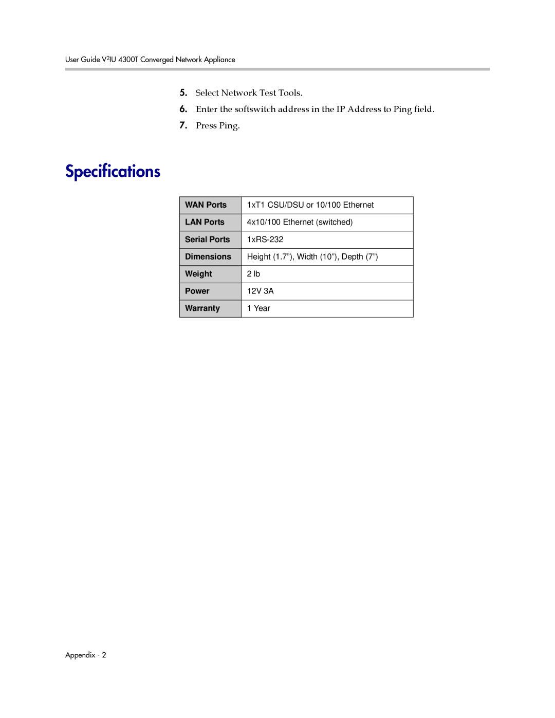 Polycom 4300T manual Specifications 