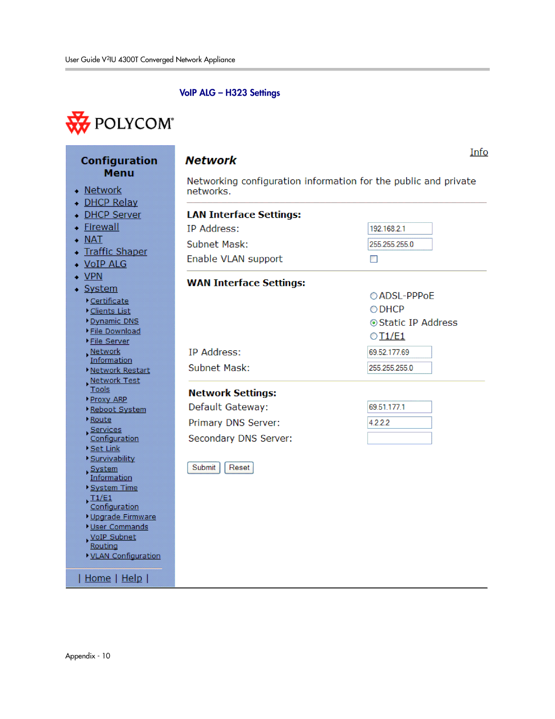 Polycom 4300T manual VoIP ALG H323 Settings 