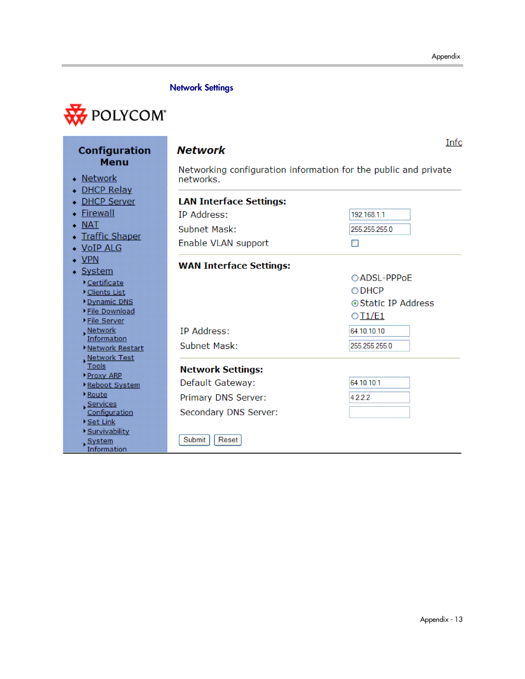 Polycom 4300T manual Network Settings 