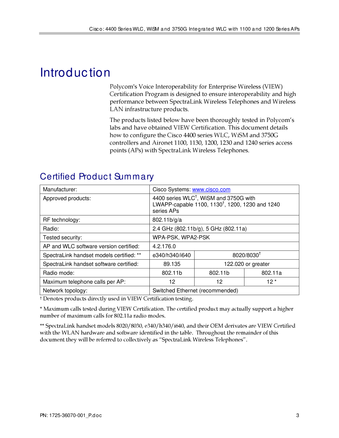 Polycom 4400 manual Introduction, Certified Product Summary 