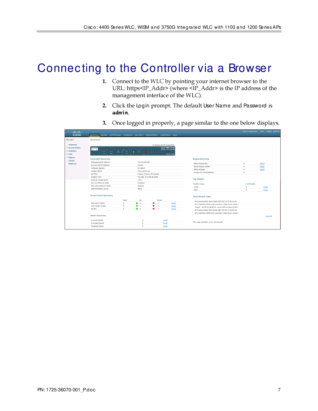 Polycom 4400 manual Connecting to the Controller via a Browser 