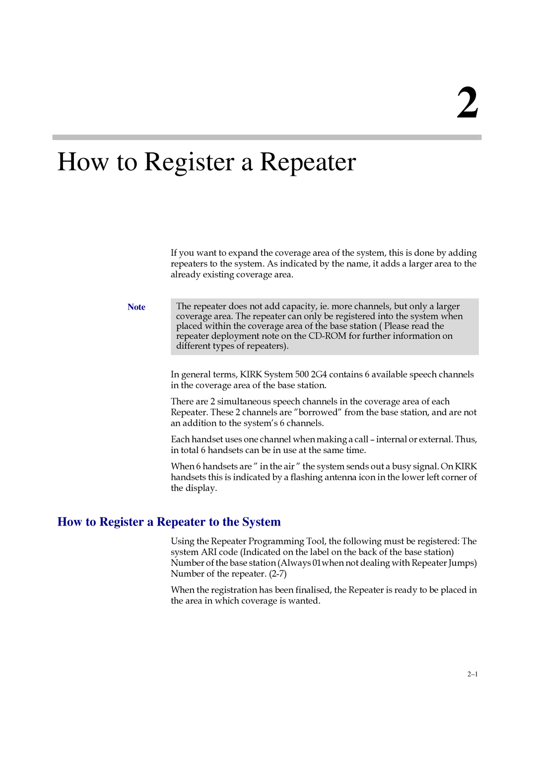 Polycom 500 2G4 manual How to Register a Repeater to the System 