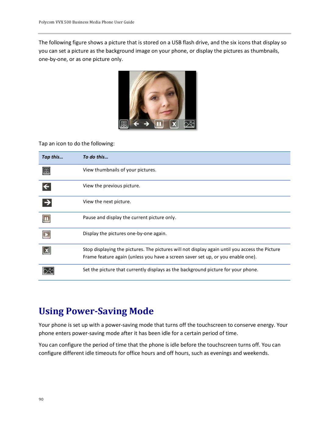 Polycom 500 manual Using Power-Saving Mode 