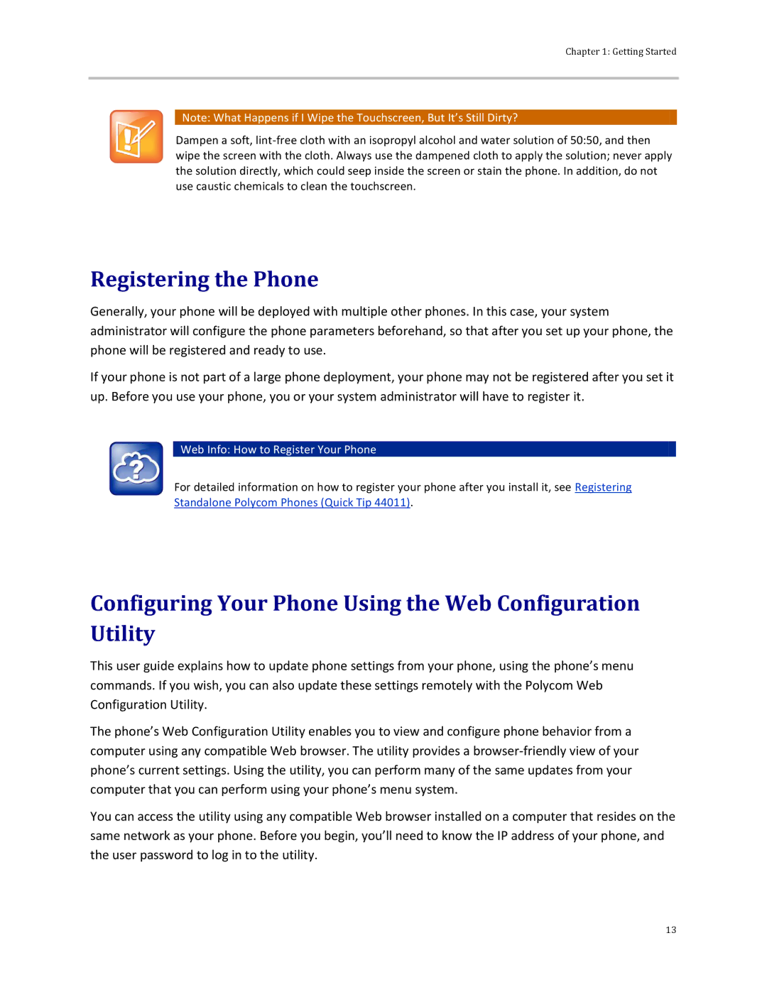 Polycom 500 manual Registering the Phone, Configuring Your Phone Using the Web Configuration Utility 