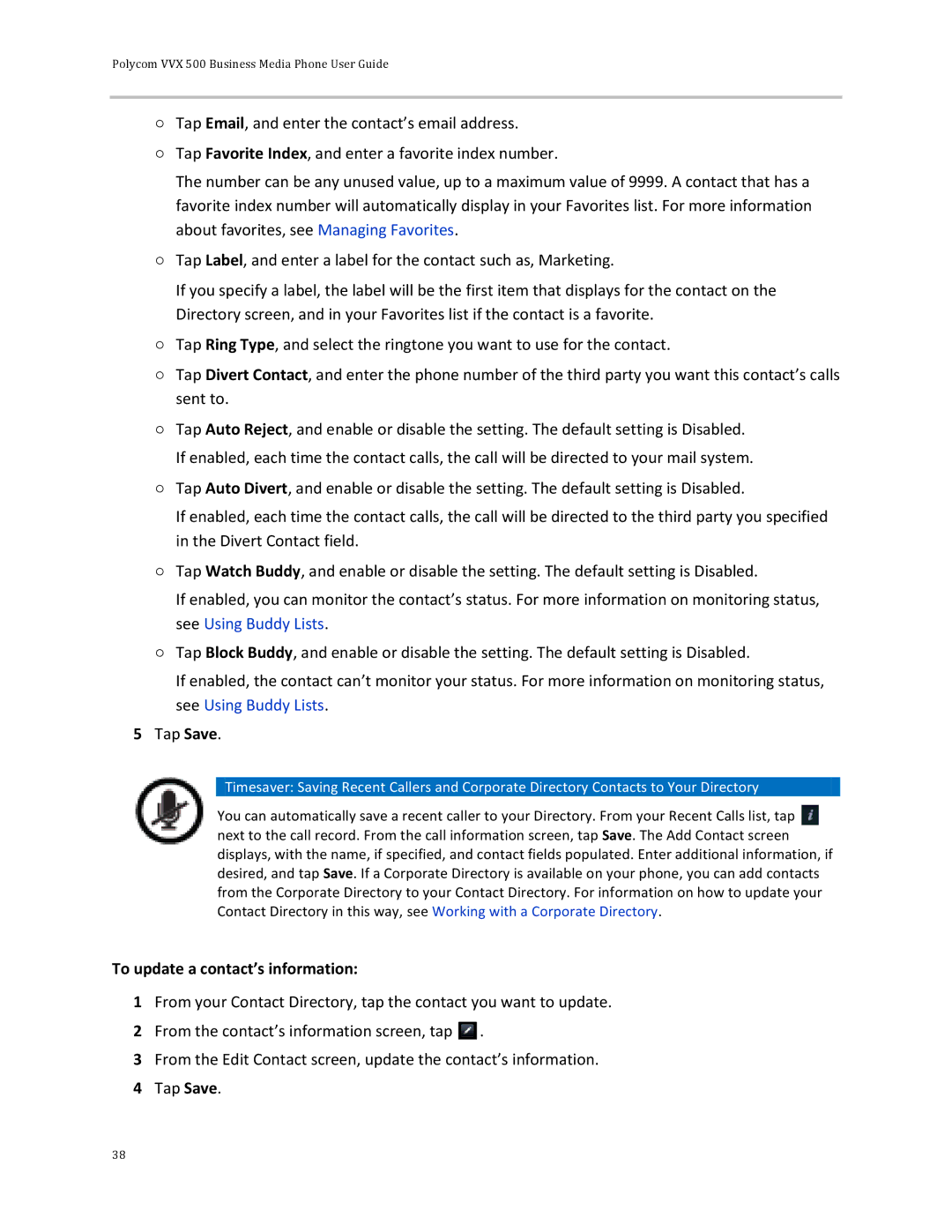 Polycom 500 manual To update a contact’s information 