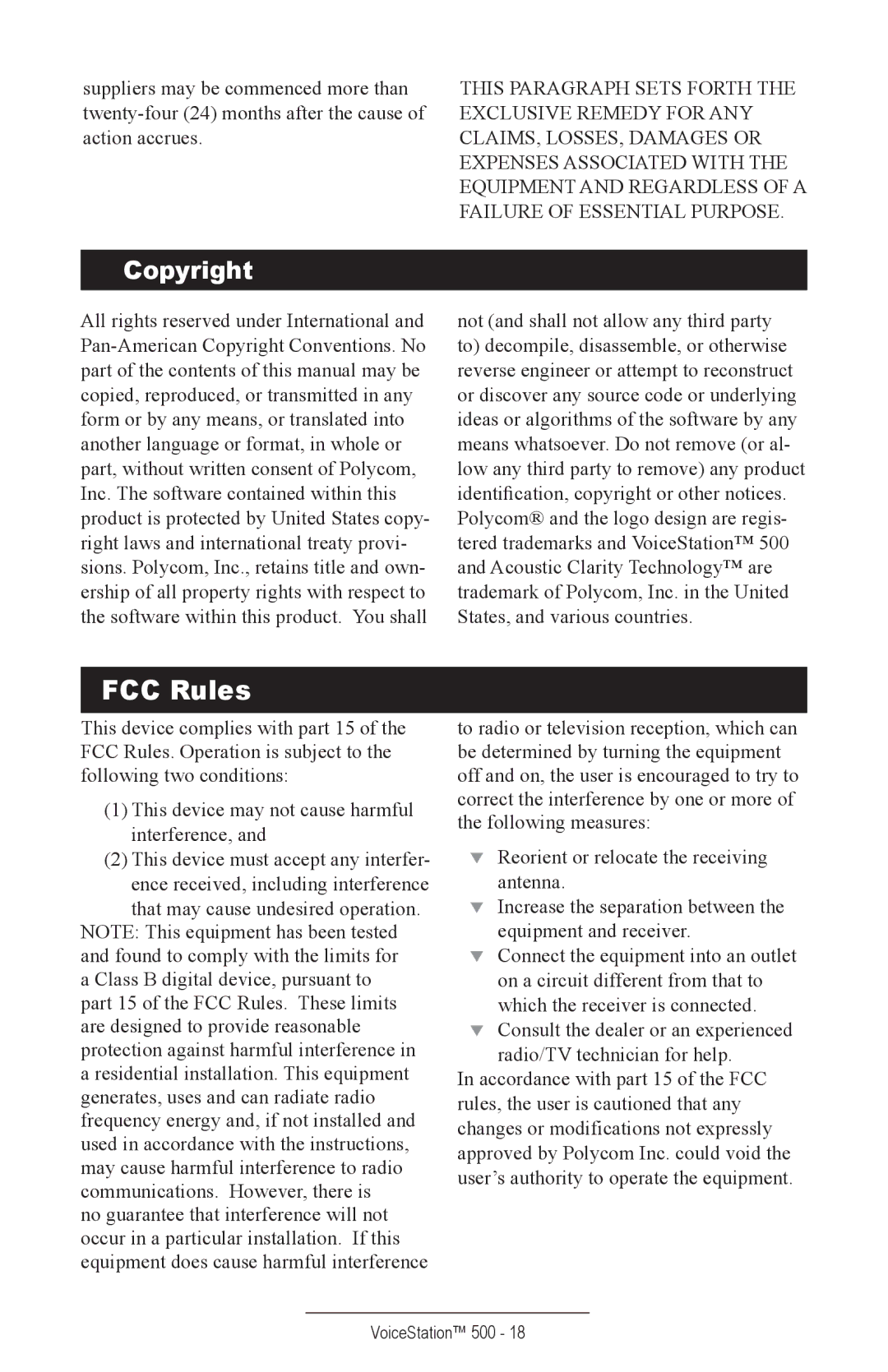 Polycom 500 manual FCC Rules, Copyright 