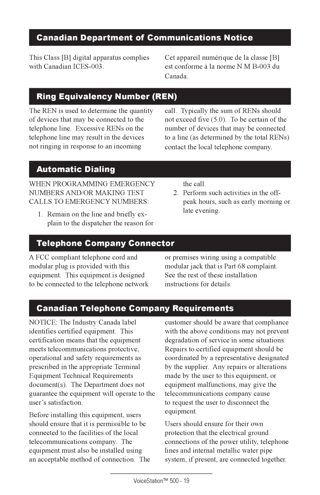 Polycom 500 manual Canadian Department of Communications Notice, Ring Equivalency Number REN, Automatic Dialing 