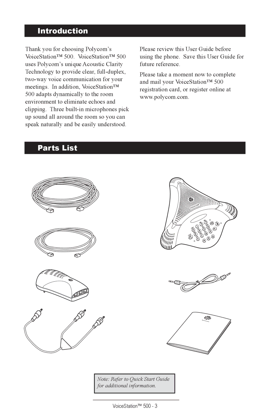 Polycom 500 manual Introduction, Parts List 