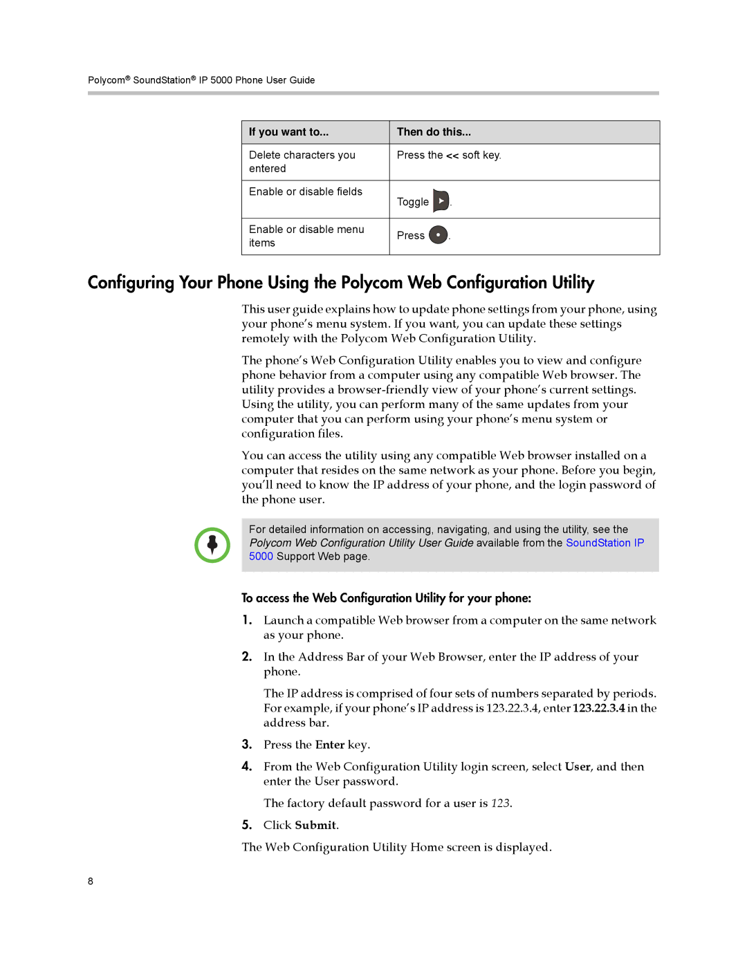 Polycom IP 5000 manual To access the Web Configuration Utility for your phone 