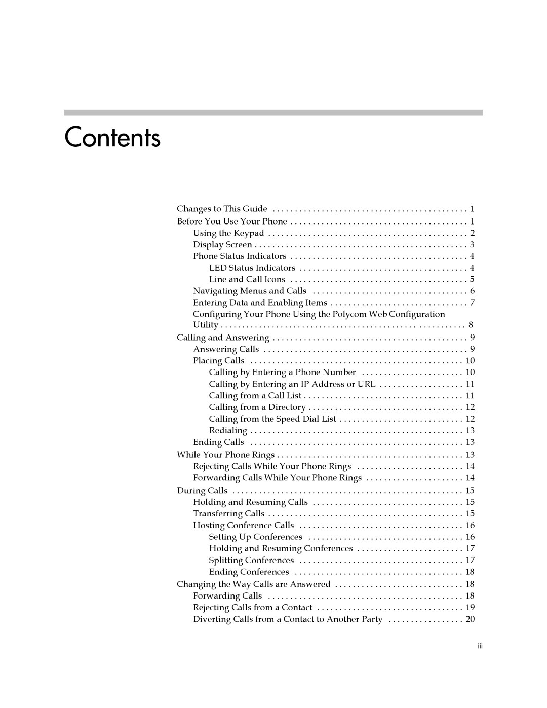 Polycom IP 5000 manual Contents 