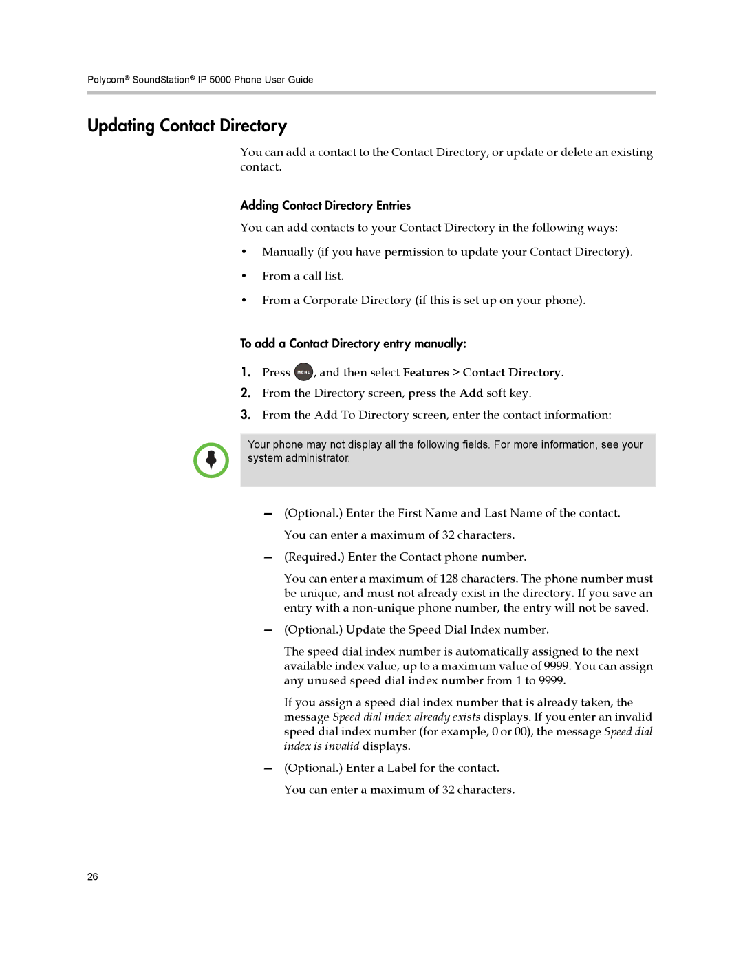 Polycom IP 5000 manual Updating Contact Directory 