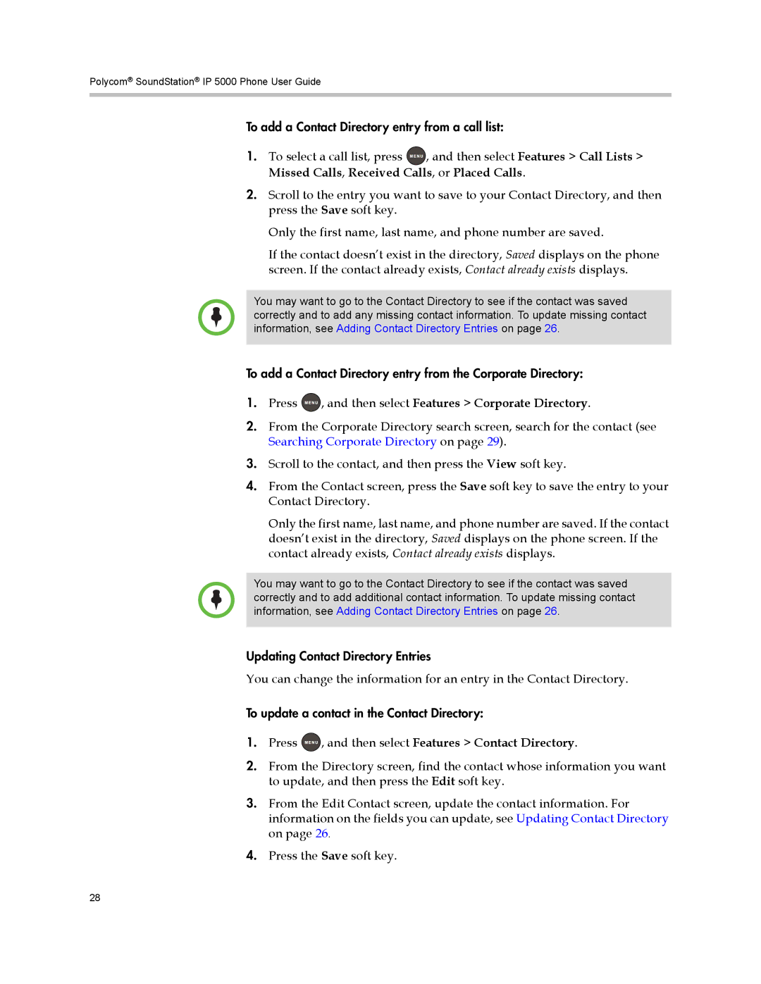 Polycom IP 5000 manual To add a Contact Directory entry from a call list 