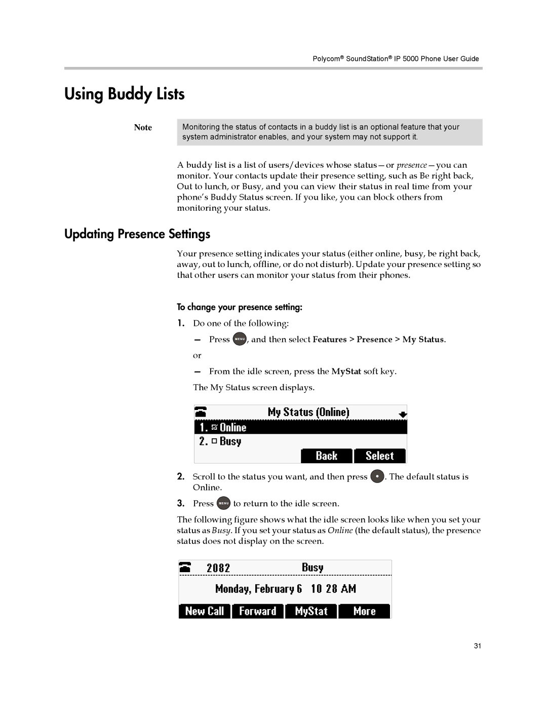 Polycom IP 5000 manual Using Buddy Lists, Updating Presence Settings 