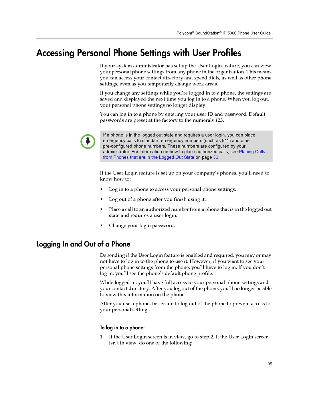 Polycom IP 5000 manual Accessing Personal Phone Settings with User Profiles, Logging In and Out of a Phone 