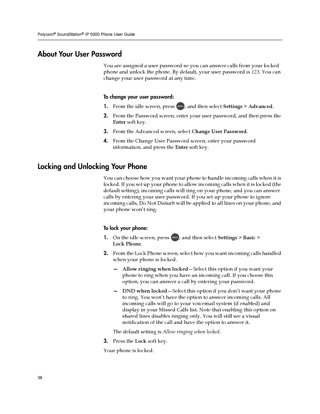 Polycom IP 5000 manual About Your User Password, Locking and Unlocking Your Phone 