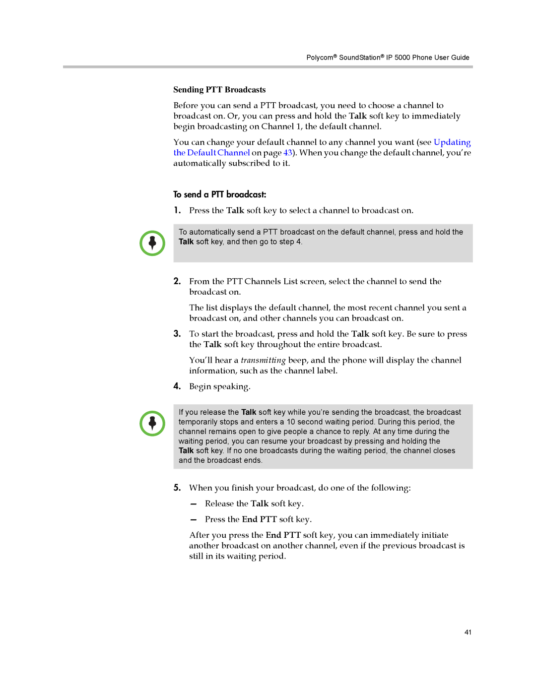 Polycom IP 5000 manual Sending PTT Broadcasts 