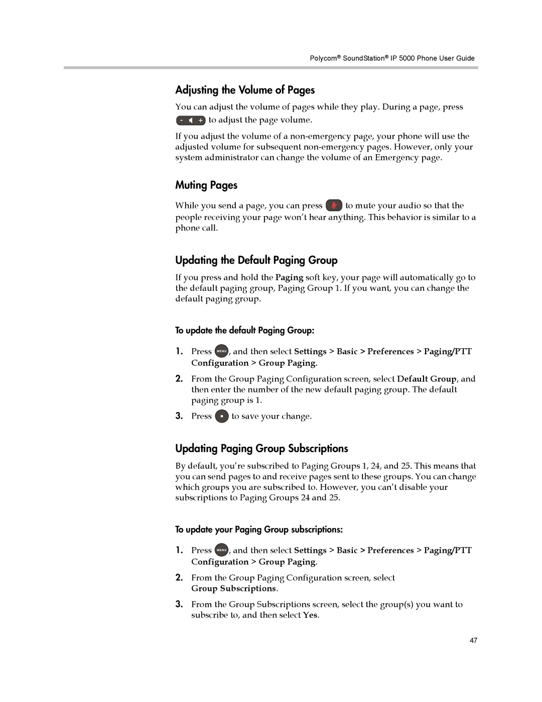 Polycom IP 5000 manual Adjusting the Volume of Pages 