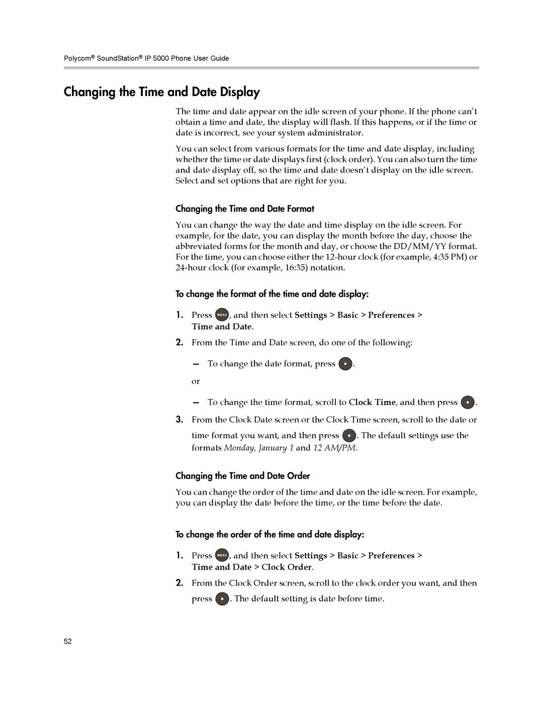 Polycom IP 5000 manual Changing the Time and Date Display 