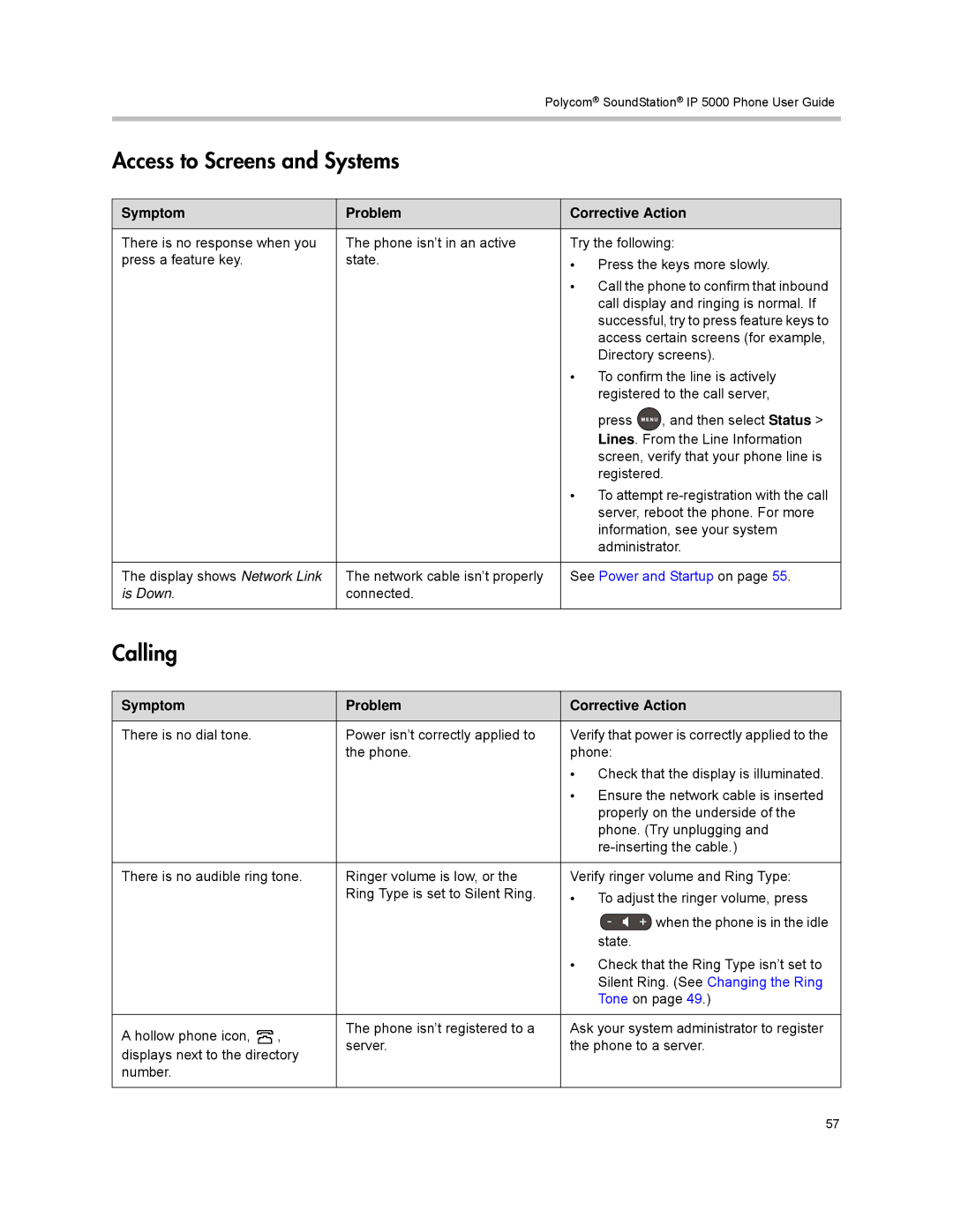 Polycom IP 5000 manual Access to Screens and Systems, Calling 