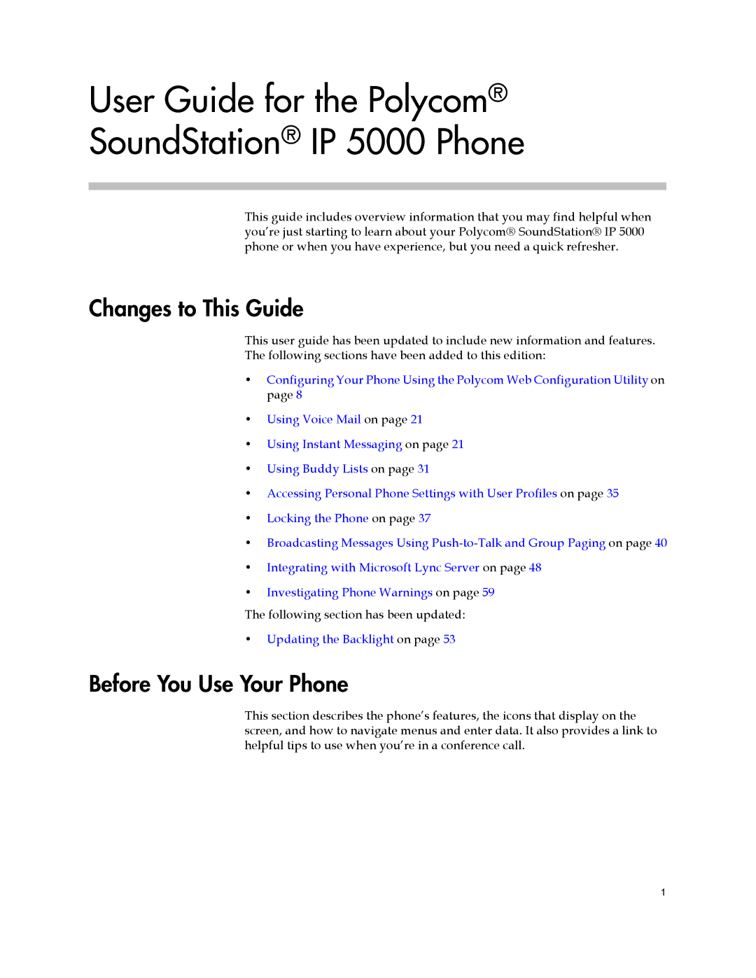 Polycom IP 5000 manual Changes to This Guide, Before You Use Your Phone 