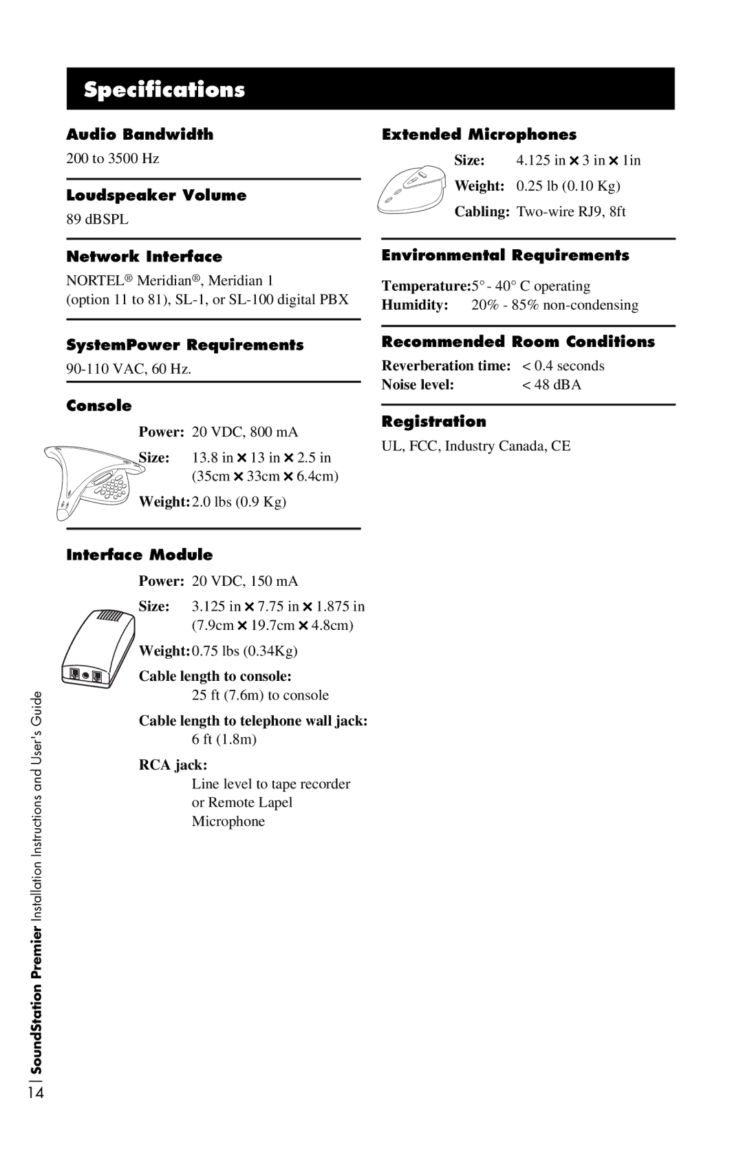 Polycom 500D, 550D installation instructions Specifications, Interface Module 