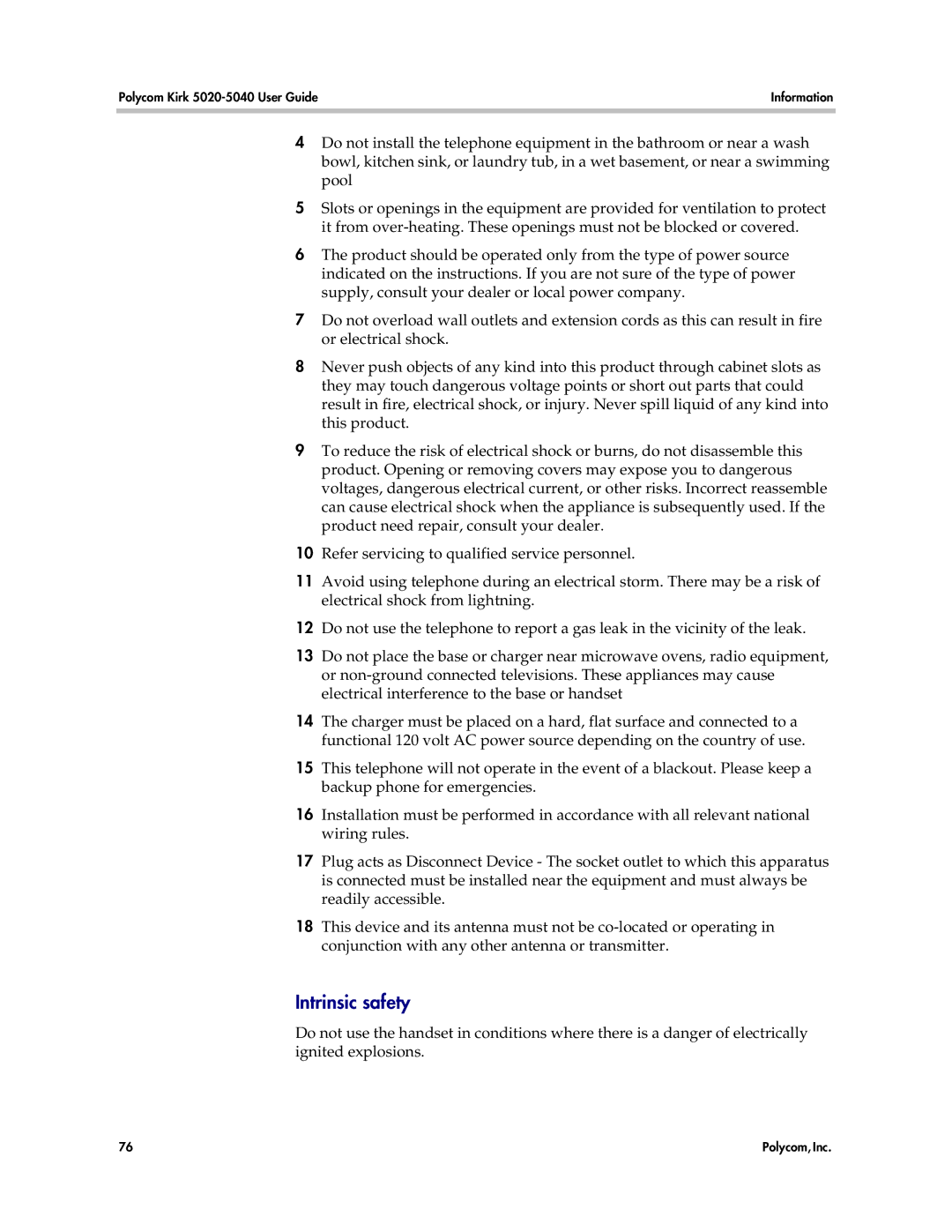 Polycom 5040, 5020 manual Intrinsic safety 