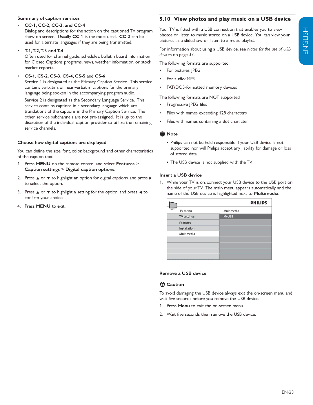 Polycom 52PFL7403D user manual View photos and play music on a USB device 