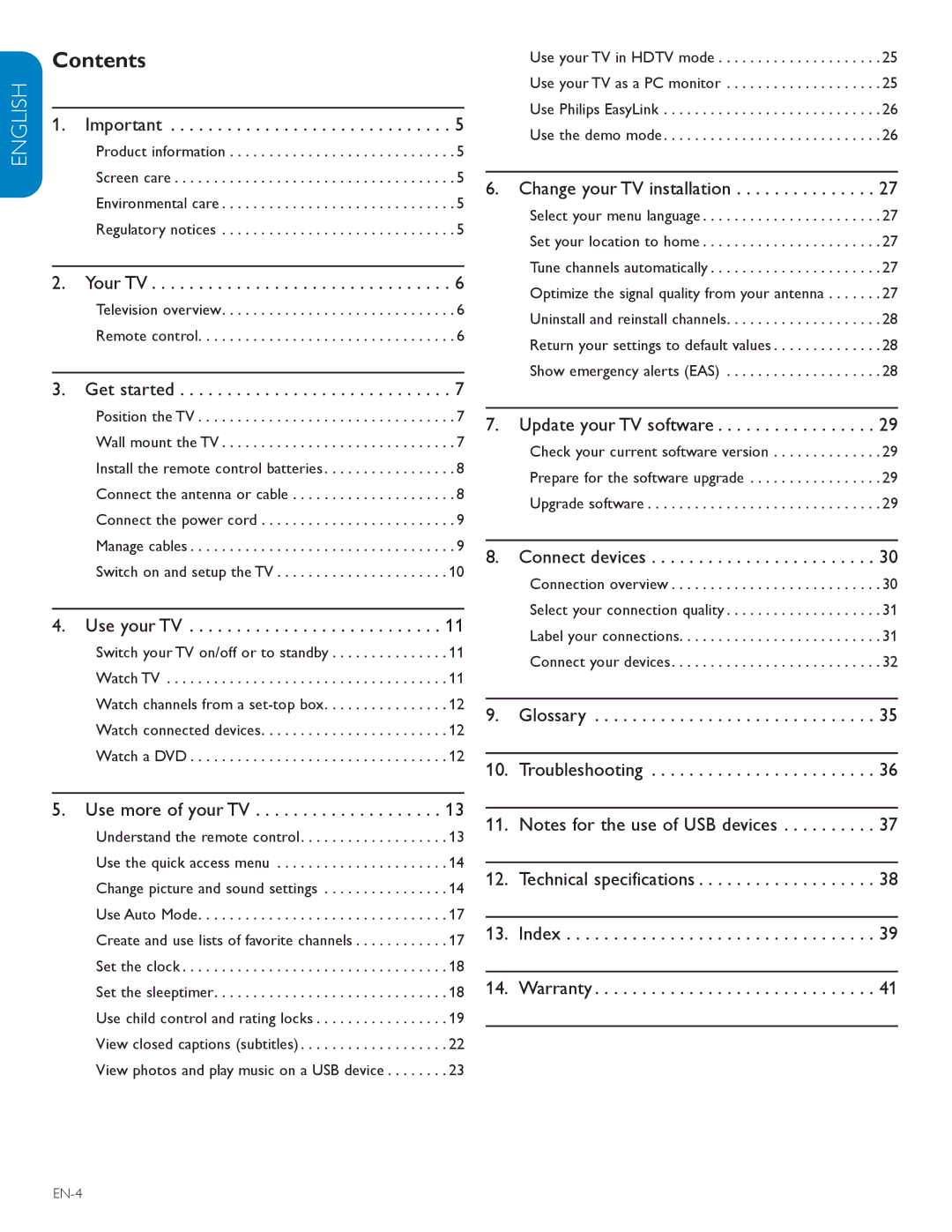 Polycom 52PFL7403D user manual Contents 