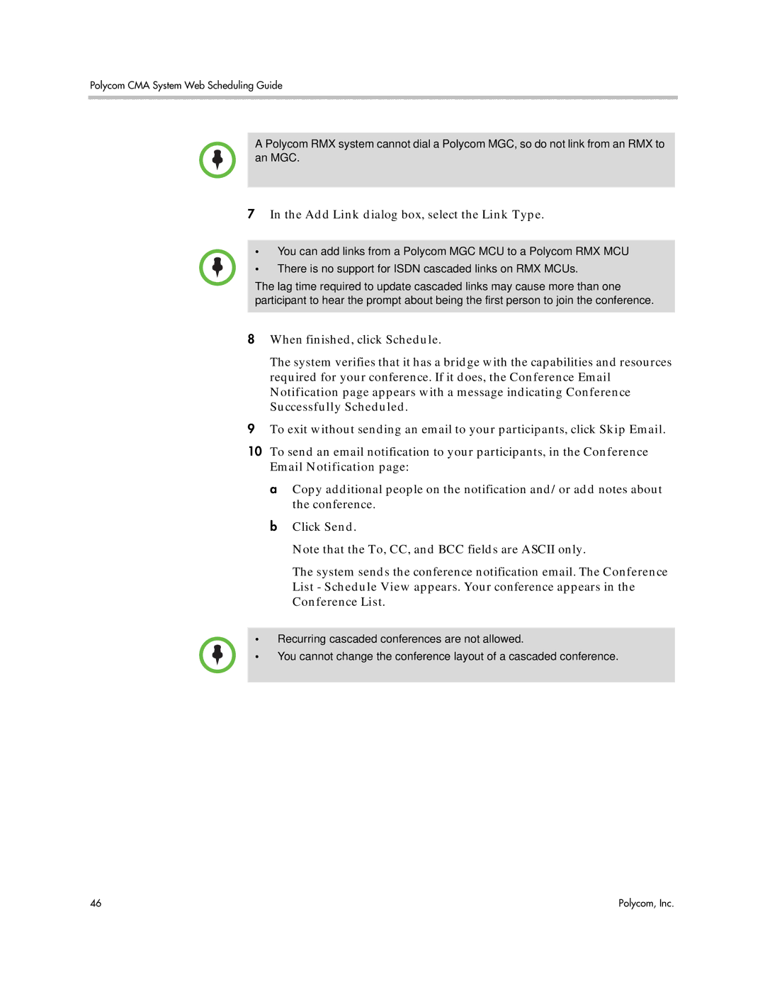 Polycom 5.3 manual Add Link dialog box, select the Link Type 