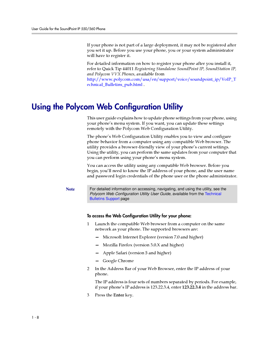 Polycom 550 manual Using the Polycom Web Configuration Utility, Remotely with the Polycom Web Configuration Utility 