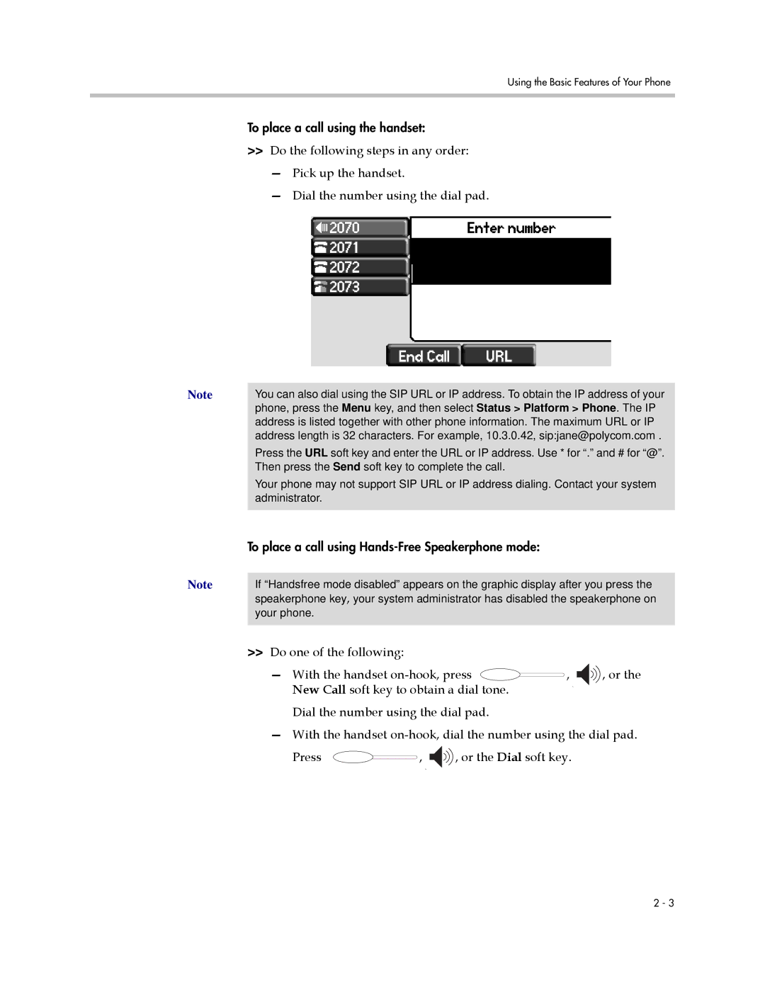 Polycom 550 manual To place a call using the handset 