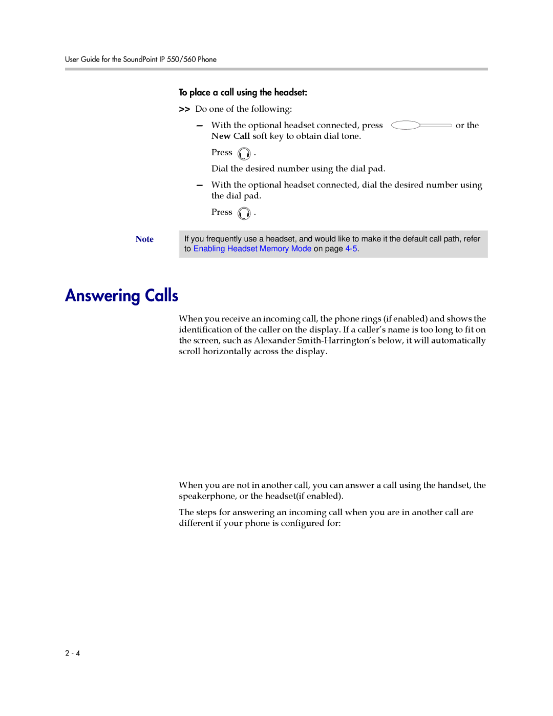 Polycom 550 manual Answering Calls 