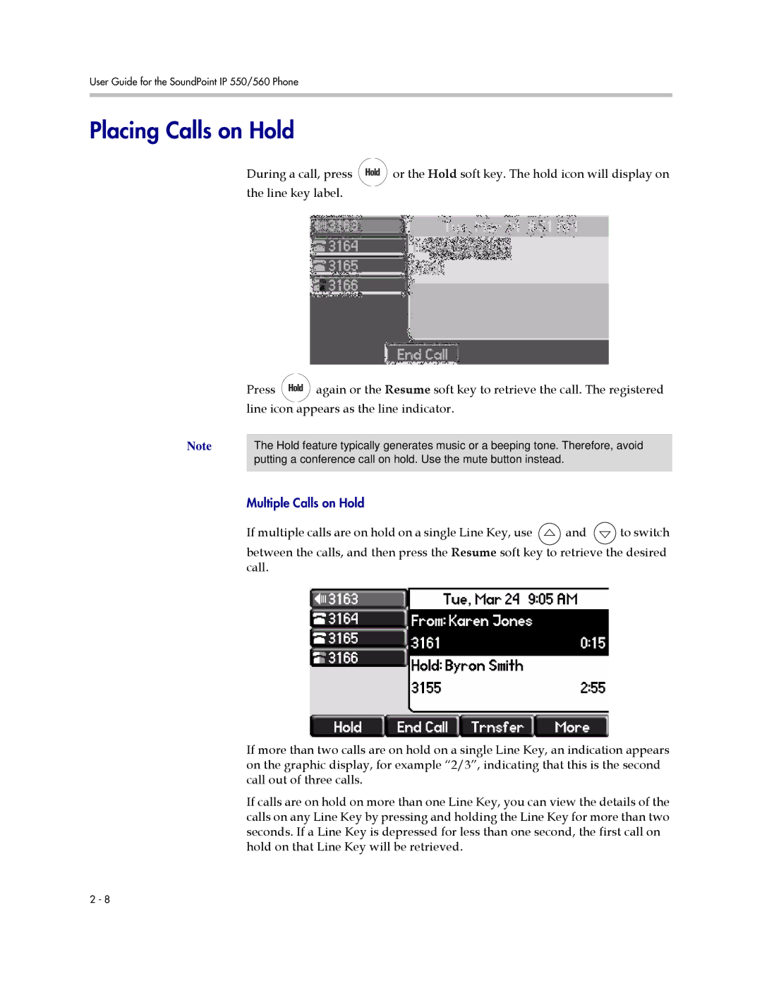 Polycom 550 manual Placing Calls on Hold 