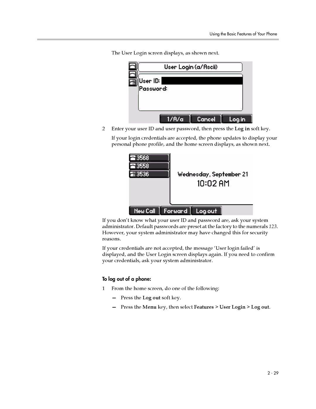 Polycom 550 manual To log out of a phone 