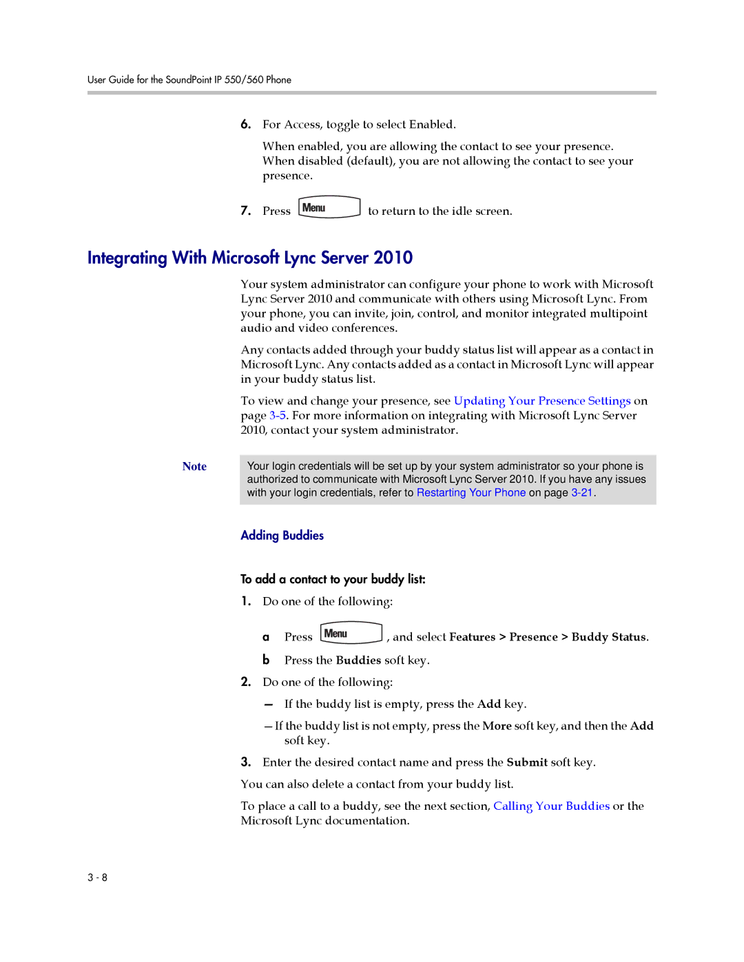 Polycom 550 manual Integrating With Microsoft Lync Server, Audio and video conferences, Your buddy status list 