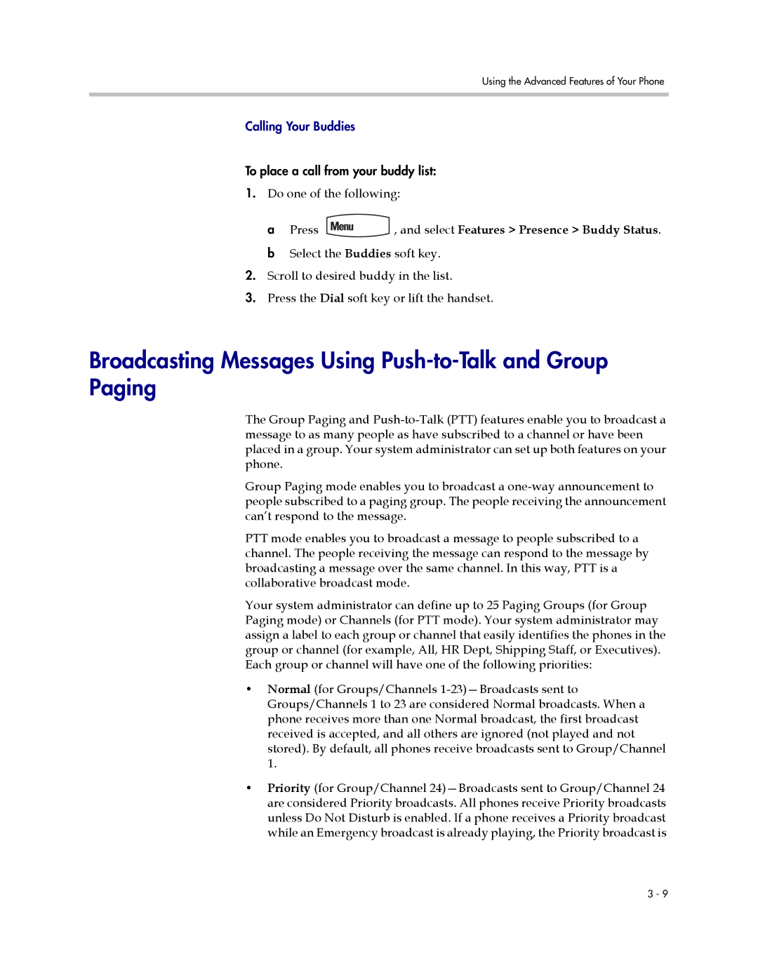 Polycom 550 manual Broadcasting Messages Using Push-to-Talk and Group Paging 