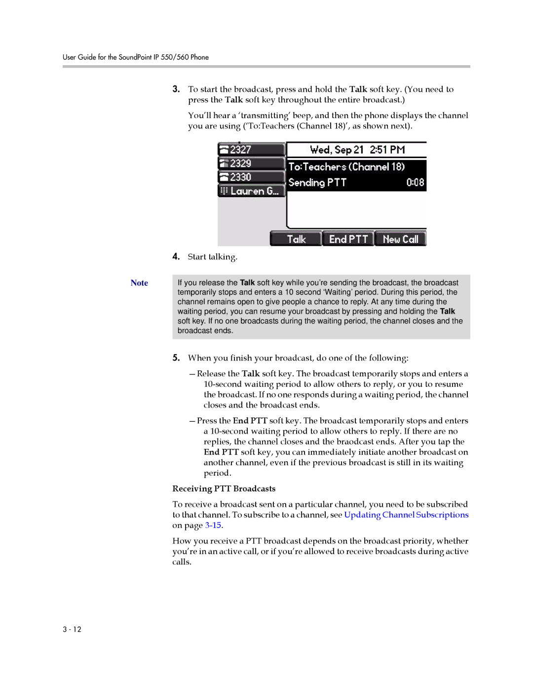 Polycom 550 manual When you finish your broadcast, do one of the following, Closes and the broadcast ends, Period, Calls 