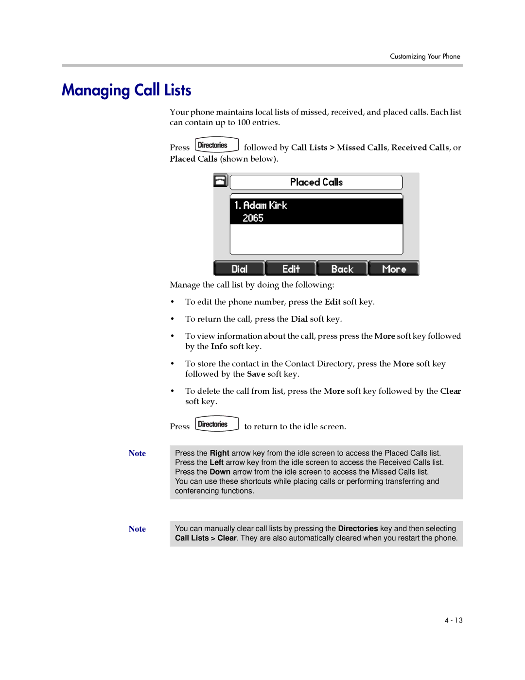 Polycom 550 manual Managing Call Lists 