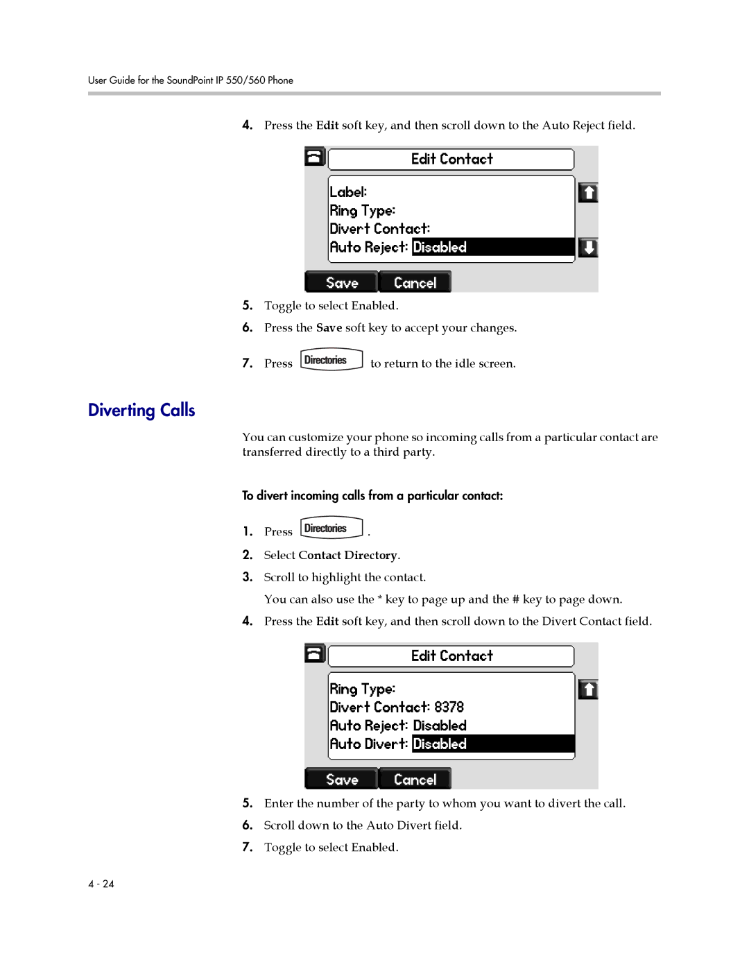 Polycom 550 manual Diverting Calls 