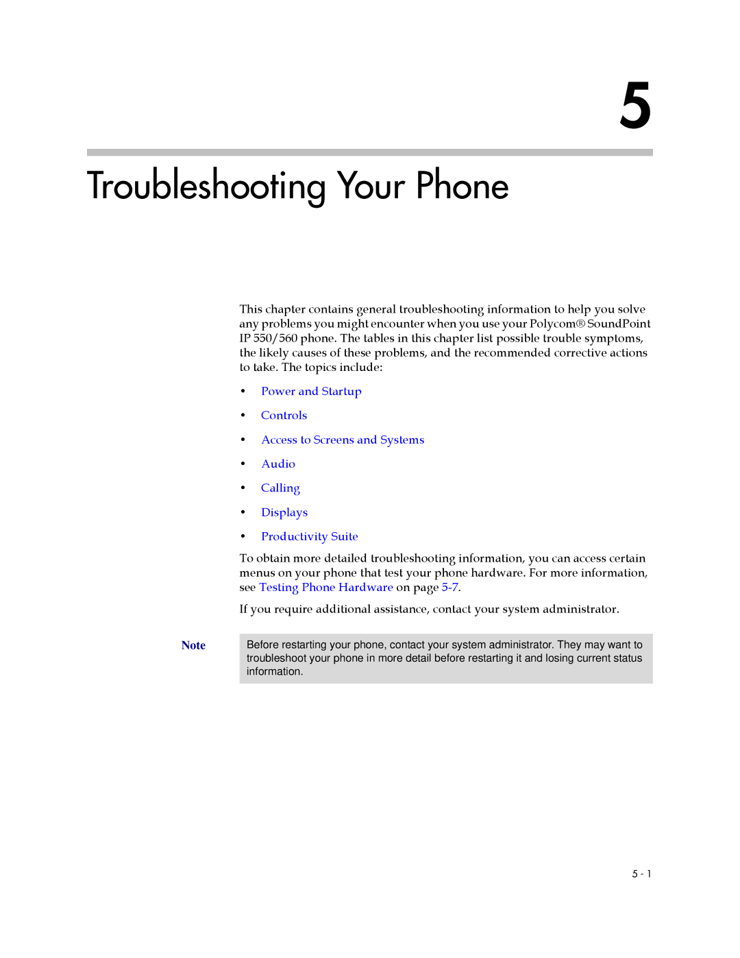 Polycom 550 manual Troubleshooting Your Phone 