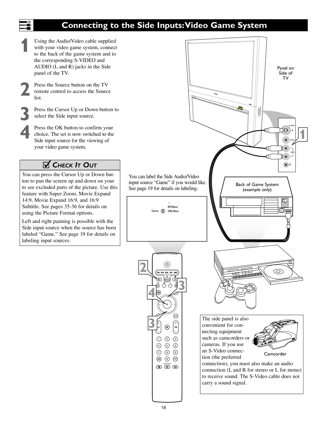 Polycom 55PP9753, 60PP9753 manual Connecting to the Side InputsVideo Game System, Check IT OUT 